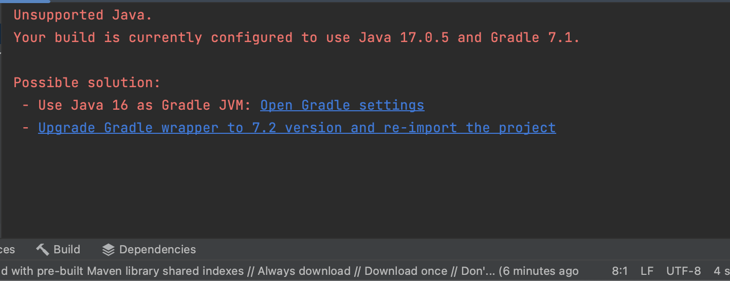 Fixed Unsupported Java Gradle IntelliJ